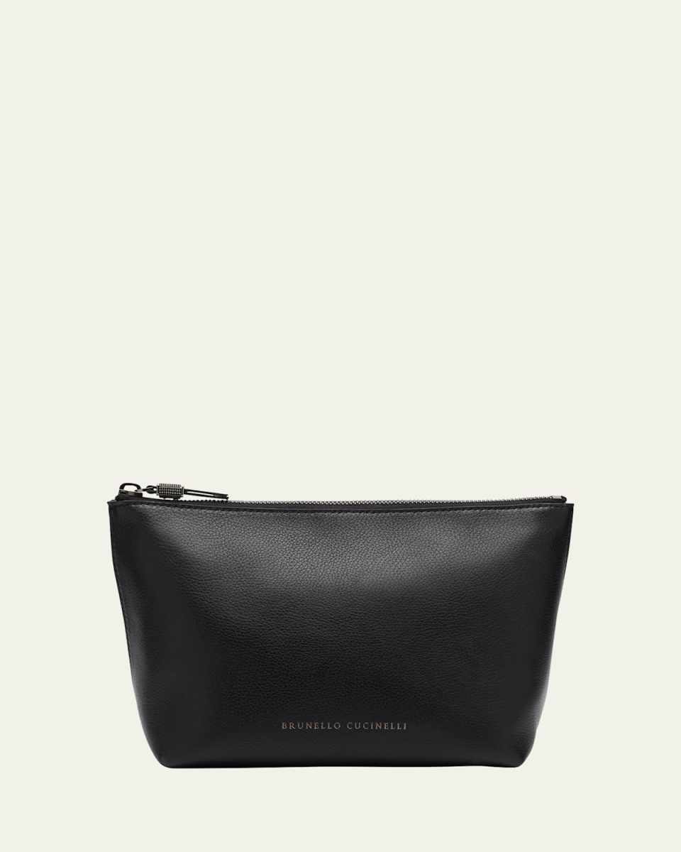 Zip Lamb Leather Makeup Bag